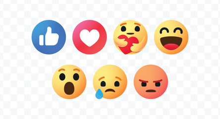 Obraz premium Facebook emoticon emoji icon buttons, Vector editorial illustration
