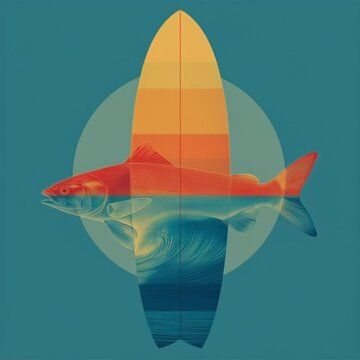illustration of fish in a red background