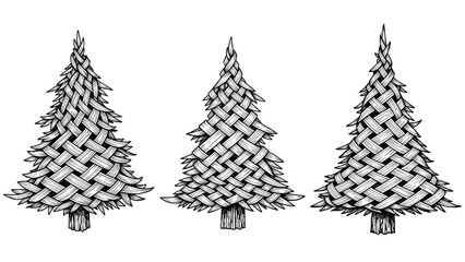 Obraz premium Three woven Christmas trees on black background