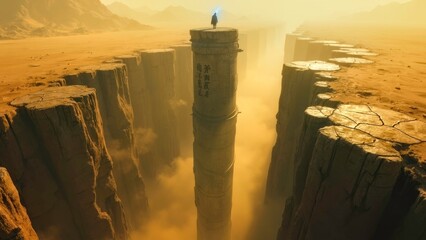 Orange Valley Broken Peak Light Tower Art Illustration