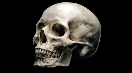Fototapeta premium Detailed Human Skull Isolated on Black Background.