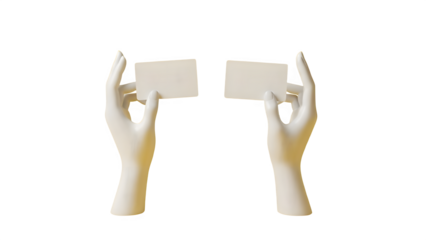 Two hands holding cards isolated on transparent background