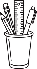 Pencil Pen And Ruler In A Cup On White Background stationery school supplies