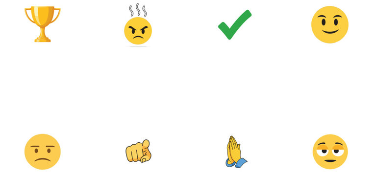 A collection of emoticon faces and a trophy