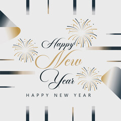 Luxury Happy New Year Greeting Card with Elegant Typography and Fireworks