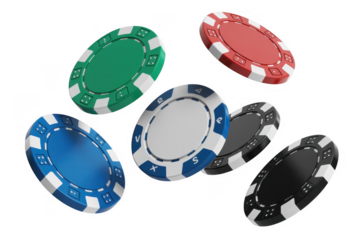 Colorful poker chips casino gambling isolated on a transparent background