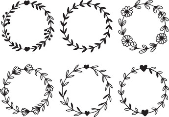 Fototapeta premium set of circular floral and leafy wreaths and borders for decorative purposes