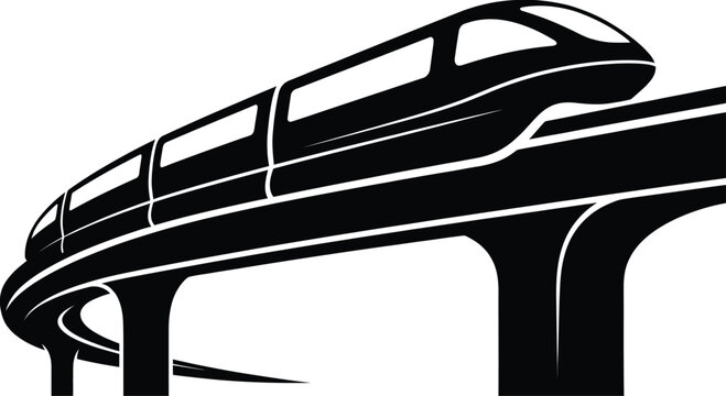 Monorail Silhouette Vector | Modern Elevated Train Illustration on White Background