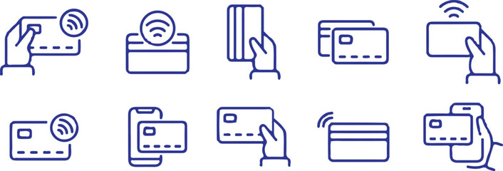 diverse credit card payment bule line icons set vector different style art icons vector 