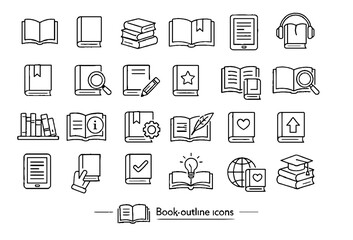 Book and Education Line Icon Set with Reading, Library, Study, Knowledge, Learning and Literature Symbolsbook icons, education icons, learning icons, reading icons, library icons, study icons, knowled