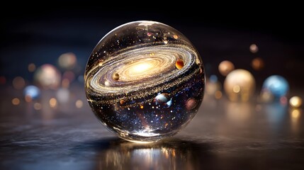Galactic Sphere Crystal Orb Displaying Solar System Universe.