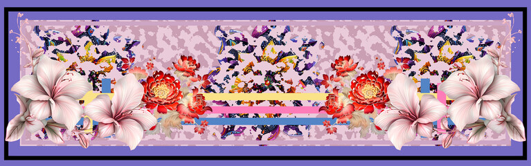 Rectangle silk scarf design with seamless textile pattern