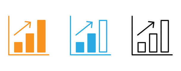 Three colorful bar graph icons with upward trending arrows