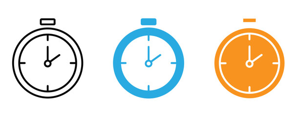 Three colorful stopwatch icons in black blue and orange on a white background
