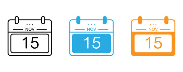 Three calendar icons with the date 15 varying in color and design