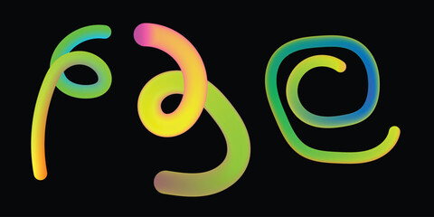 Vibrant Neon Gradient Tubular Abstract Shapes on Black Background