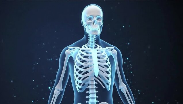 Holographic human skeleton xray view medical technology concept