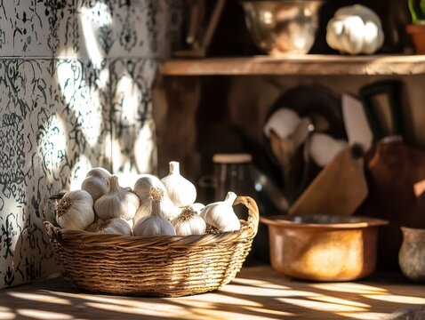 A garlic in the basket. 