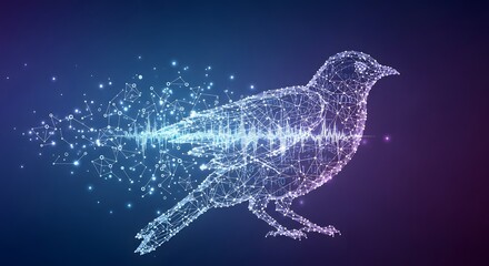 Digital bird illustration with connected lines against a vibrant blue background