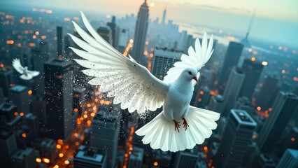 Colorful City White Dove Art Illustration