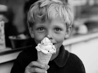 A boy is having an ice cream.