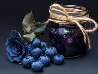 A blueberries and blueberry jar.