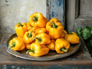 An yellow  pepper on the plate.