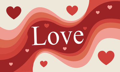 Retro Wavy Love Background with Floating Hearts and Typography