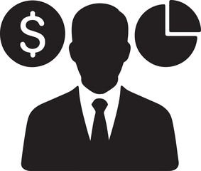 Professional businessman silhouette managing finances and analyzing market data effectively