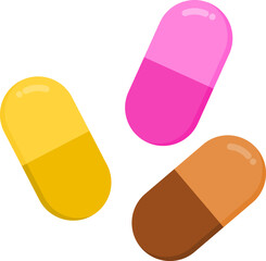 Colorful capsule pills display assorted medical medication