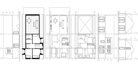  modern house plan sketch 3d illustration