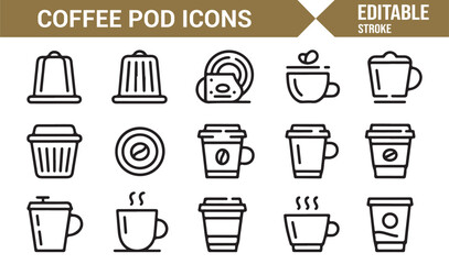 Obraz premium Minimal coffee pod and espresso drink symbols for menu graphics