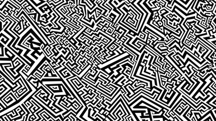 Intricate black and white geometric maze pattern