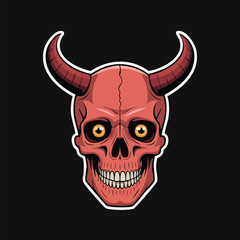 Demon skull illustration with red horns.