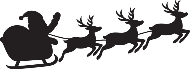 Santa flying in sleigh with reindeer logo icon silhouette vector illustration