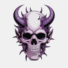 Fototapeta premium Demonic Skull Illustration with Purple Horns.