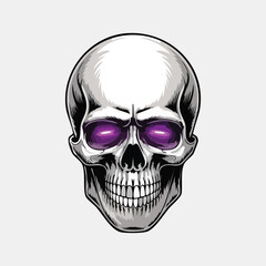 Skull portrait wearing purple sunglasses illustration.