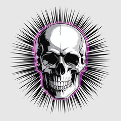 Skull Portrait with Spiky Radiating Rays.