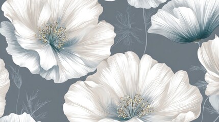 Fototapeta premium Grey backdrop with white blooms