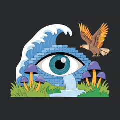 Surreal Eye Sculpture Featuring Waterfall Bricks.