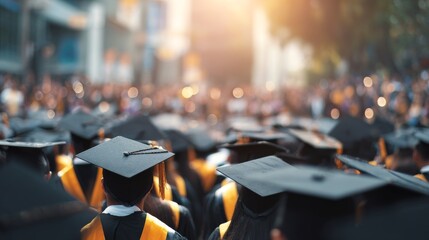 Graduation Day Caps in the Crowd with Bright Future Awaits.