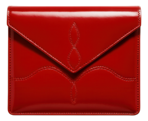 Red patent leather document clutch featuring stylish decorative stitching.