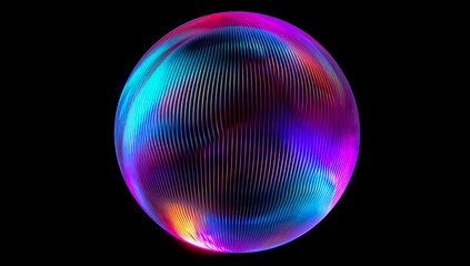 Abstract glowing orb with neon light streaks and vibrant colors on black background