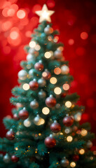 Christmas toys hanging on a fir tree branch