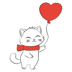 Cute cat with a heart-shaped balloon