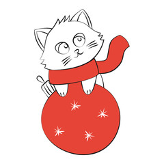 red cat with christmas ball