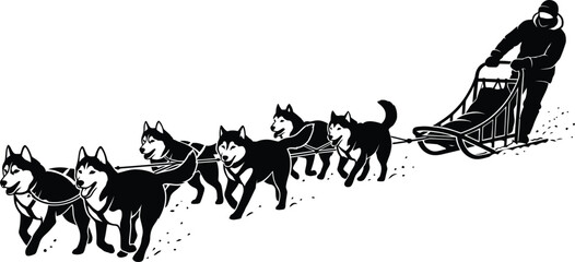 Obraz premium Dog Sled Silhouette Vector | Musher and Sled Dog Team