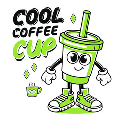 Minimal Coffee Mascot Character &ndash; Flat Vector T-Shirt Illustration