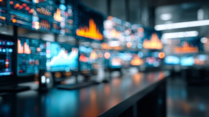 Control Room Blur Tech Monitoring with Data Analysis, and Modern System.