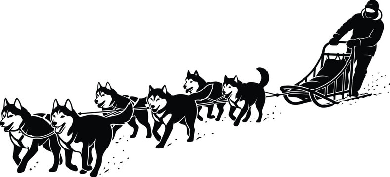Dog Sled Silhouette Vector | Musher and Sled Dog Team